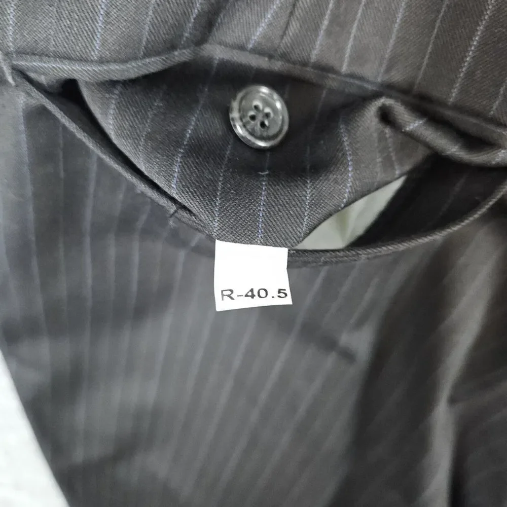 Jones New York 2-Pc Suit Blazer‎ 46R Pants 38x28 Charcoal Pinstripes COLLAR SNAG